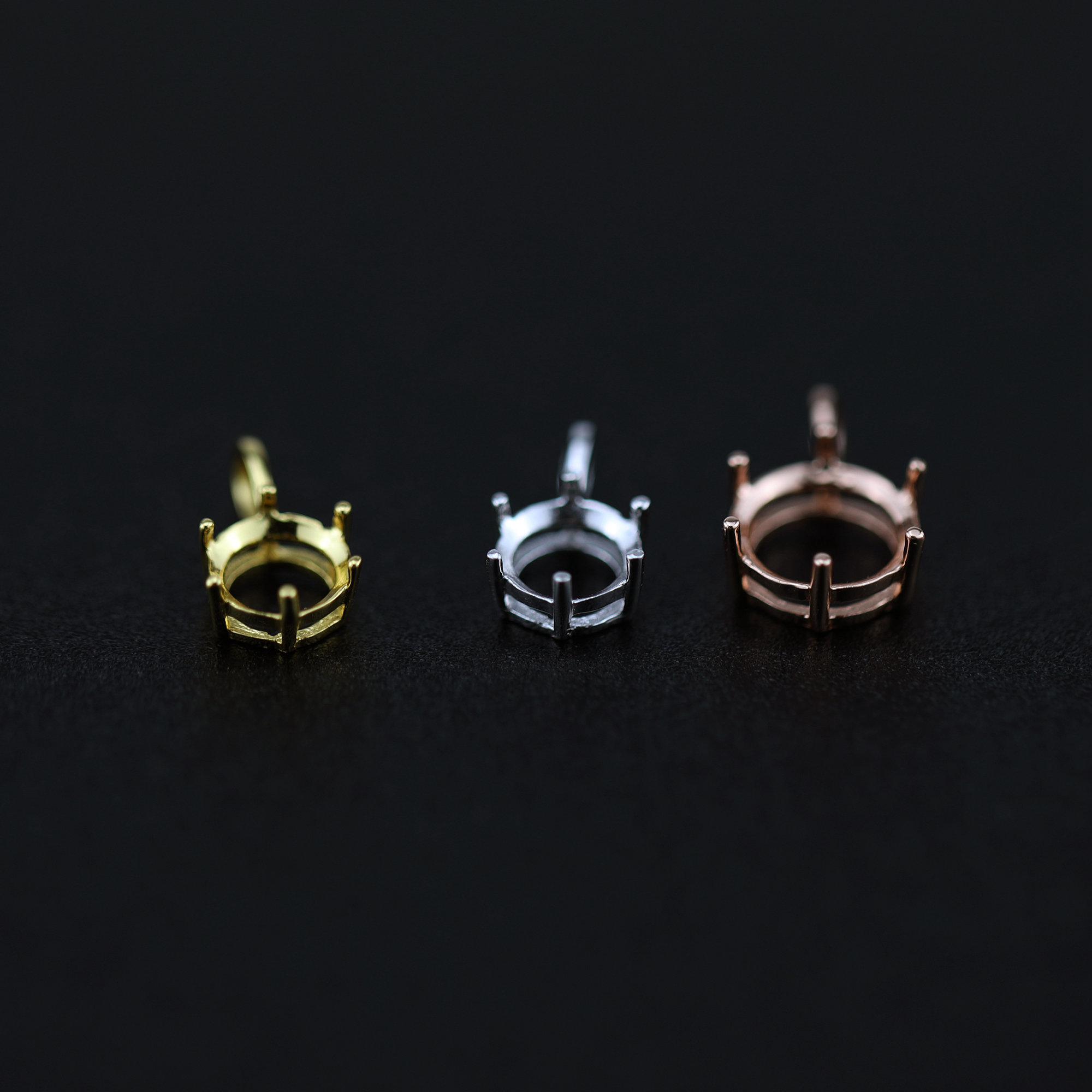 1Pcs 6-8MM Simple Round Prong Bezel Rose Gold Plated Solid 925 Sterling Silver Pendant Blank Settings for Moissanite Gemstone 1411249 - Click Image to Close